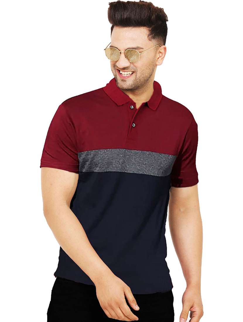men regular fit color block polo t-shirt