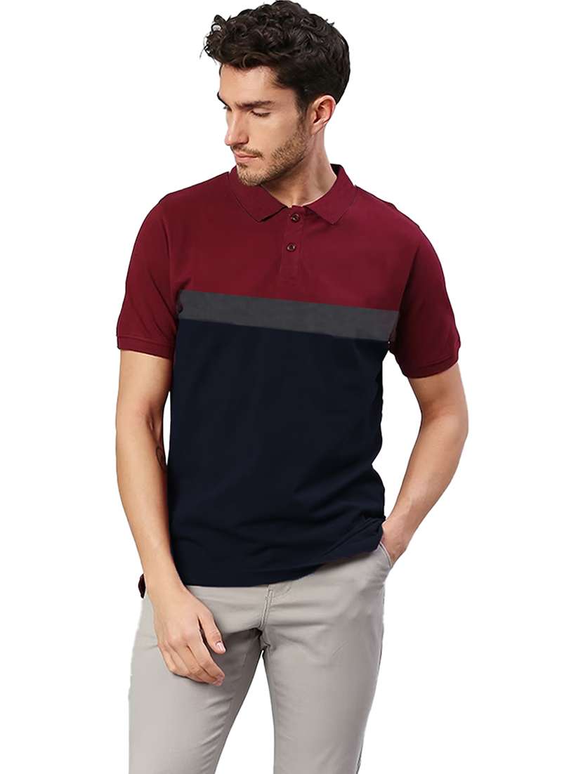 men regular fit color block polo t-shirt