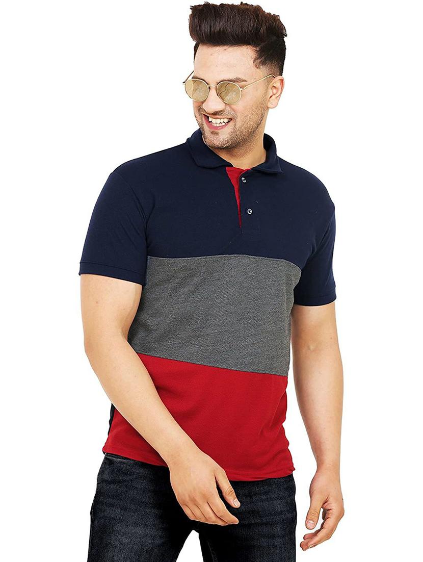 men regular fit color block polo t-shirt