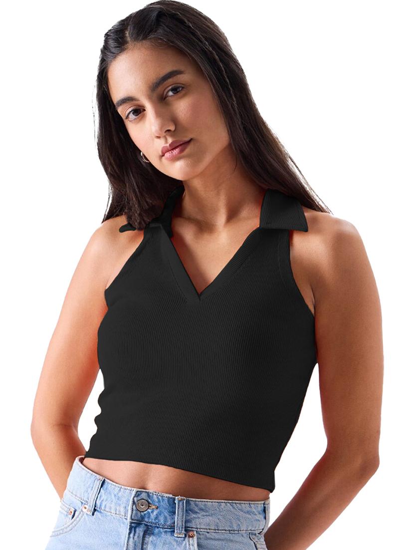 women solid collared crop top - 21622057 - Zoom Image - 0