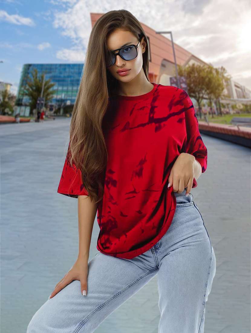 women round neck tie & dye oversized t-shirt - 21622092 - Zoom Image - 0