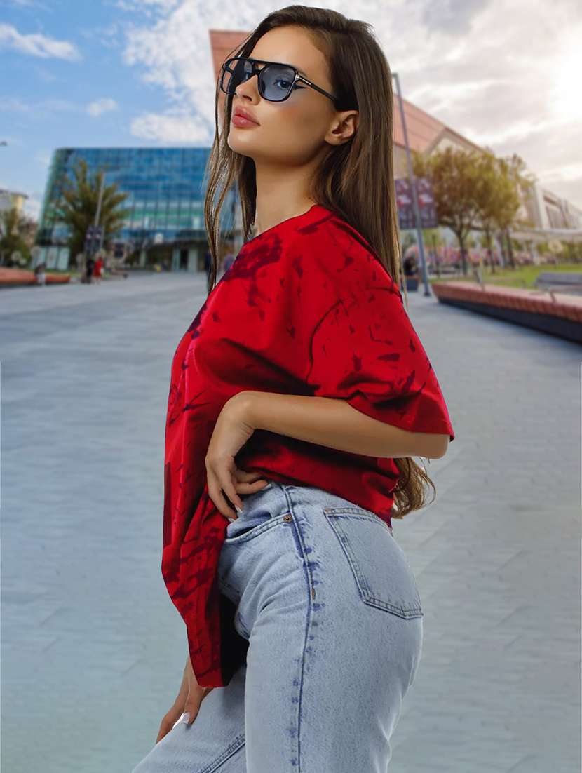 women round neck tie & dye oversized t-shirt - 21622092 - Standard Image - 1