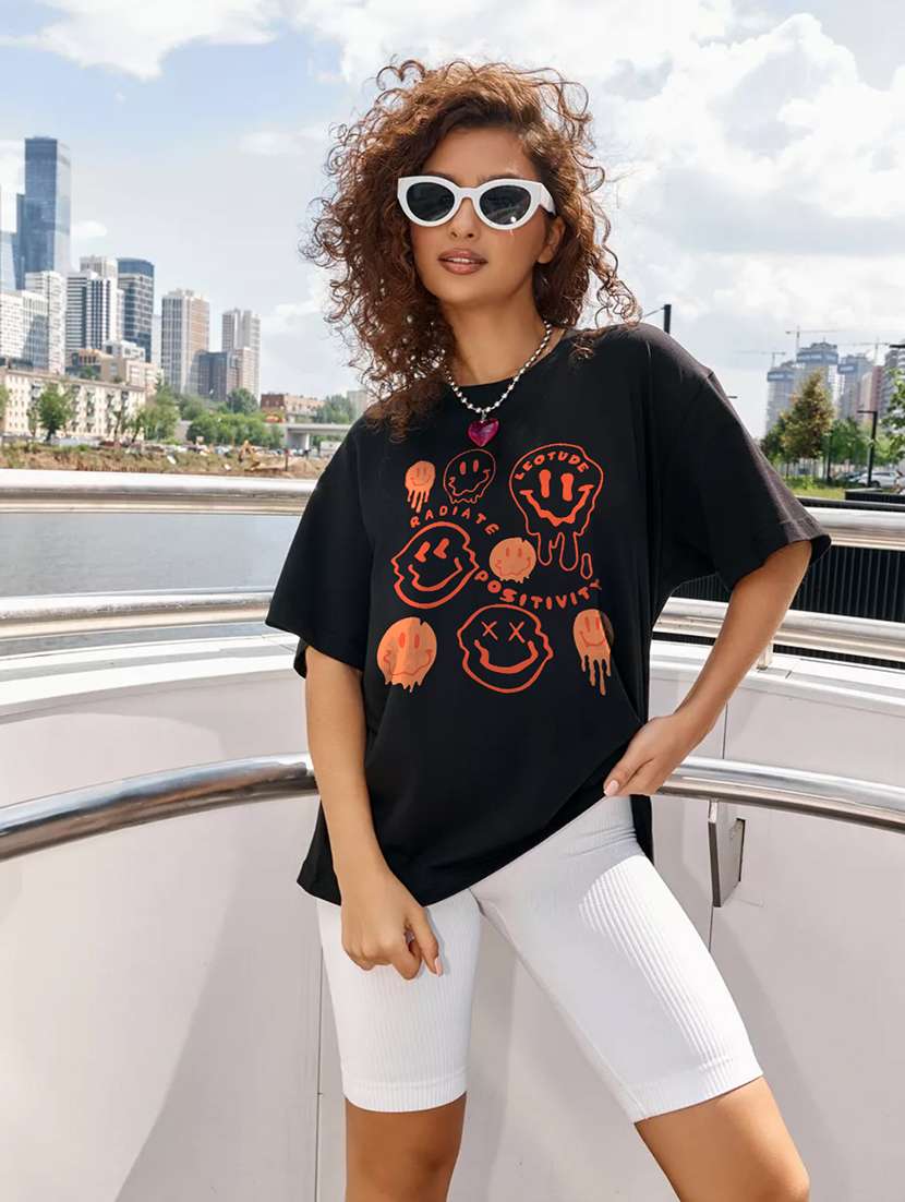 women round neck printed oversized t-shirt - 21622109 -  Standard Image - 1