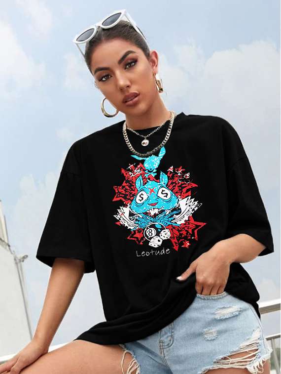 women round neck printed oversized t-shirt - 21622141 -  Standard Image - 1