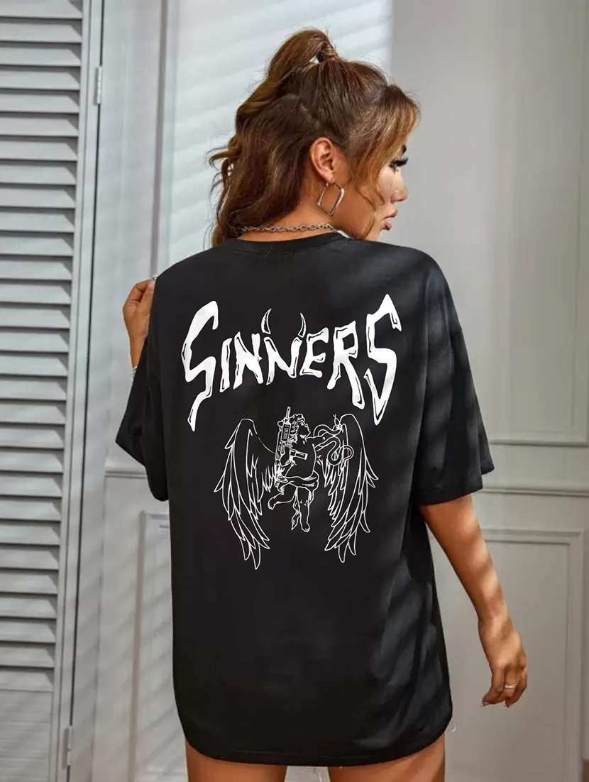 women round neck printed oversized t-shirt - 21622145 -  Standard Image - 1