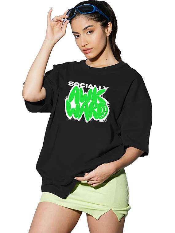 women round neck printed oversized t-shirt - 21622147 -  Standard Image - 1