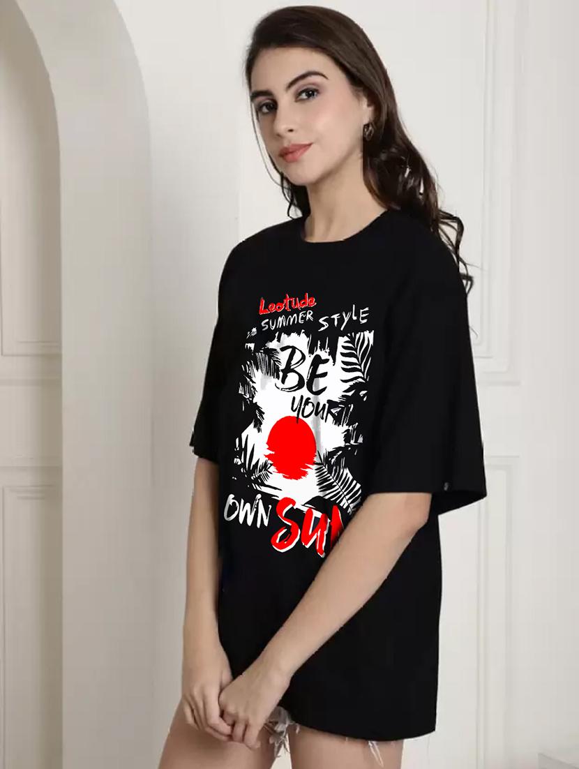women round neck printed oversized t-shirt - 21622150 -  Standard Image - 1