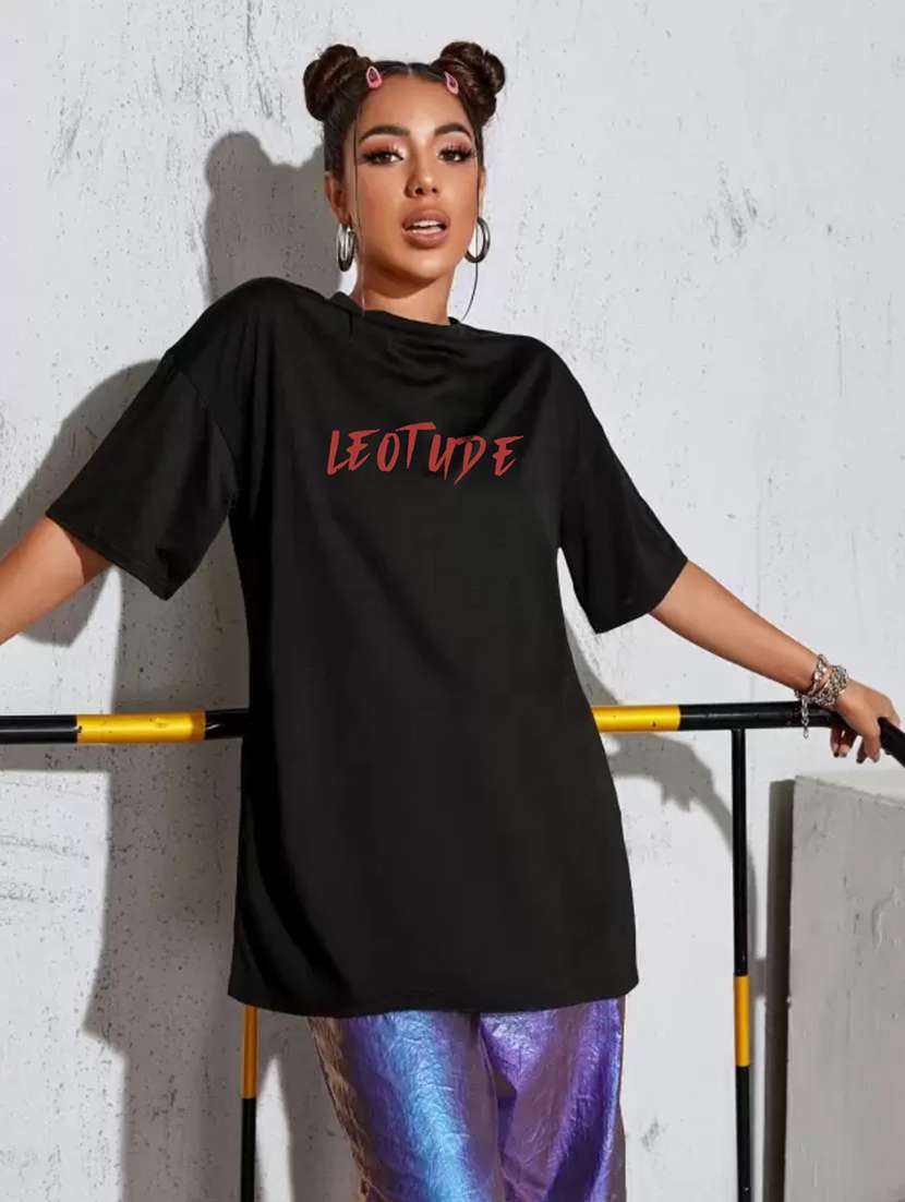 women round neck printed oversized t-shirt - 21622156 -  Standard Image - 1