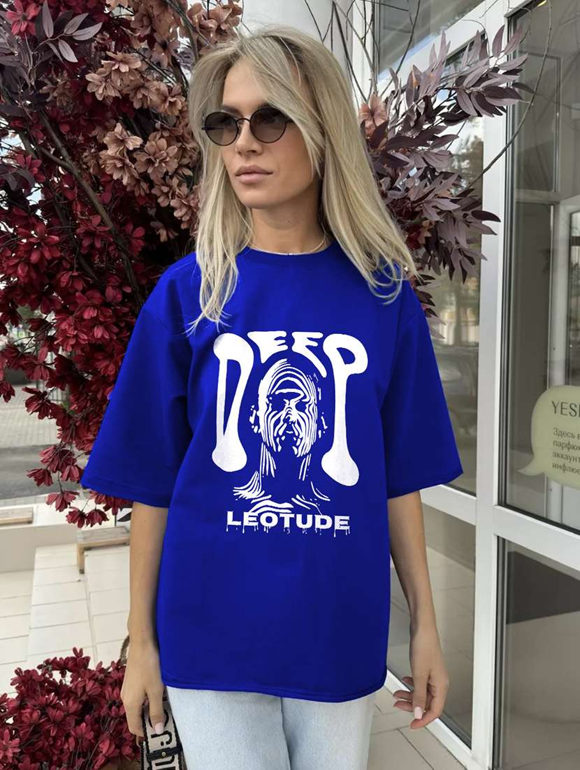 women round neck printed oversized t-shirt