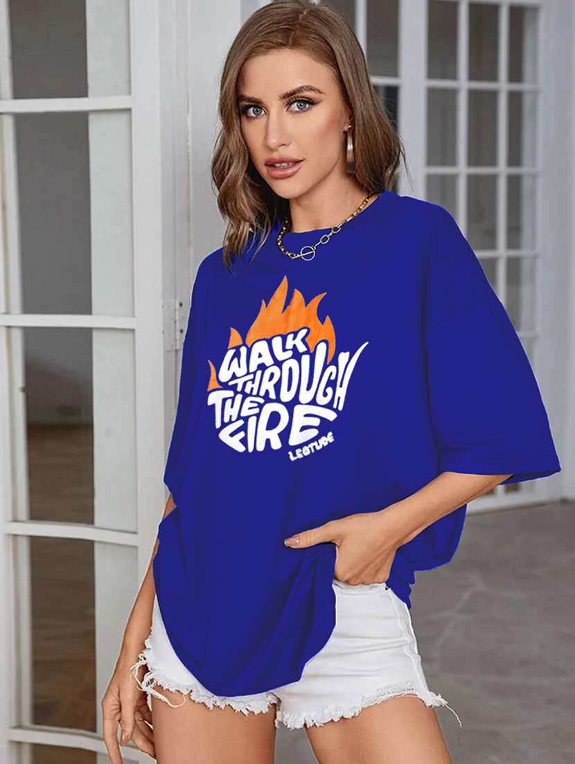 women round neck printed oversized t-shirt - 21622168 -  Standard Image - 1