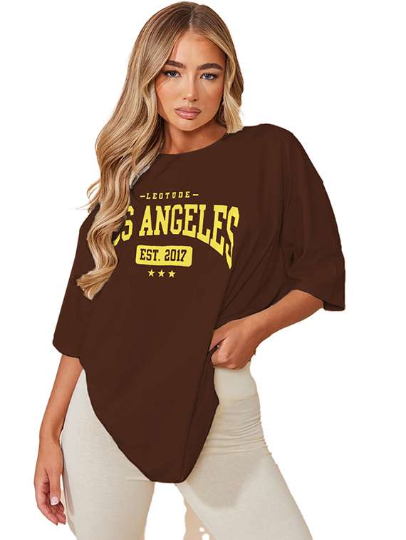 women round neck printed oversized t-shirt