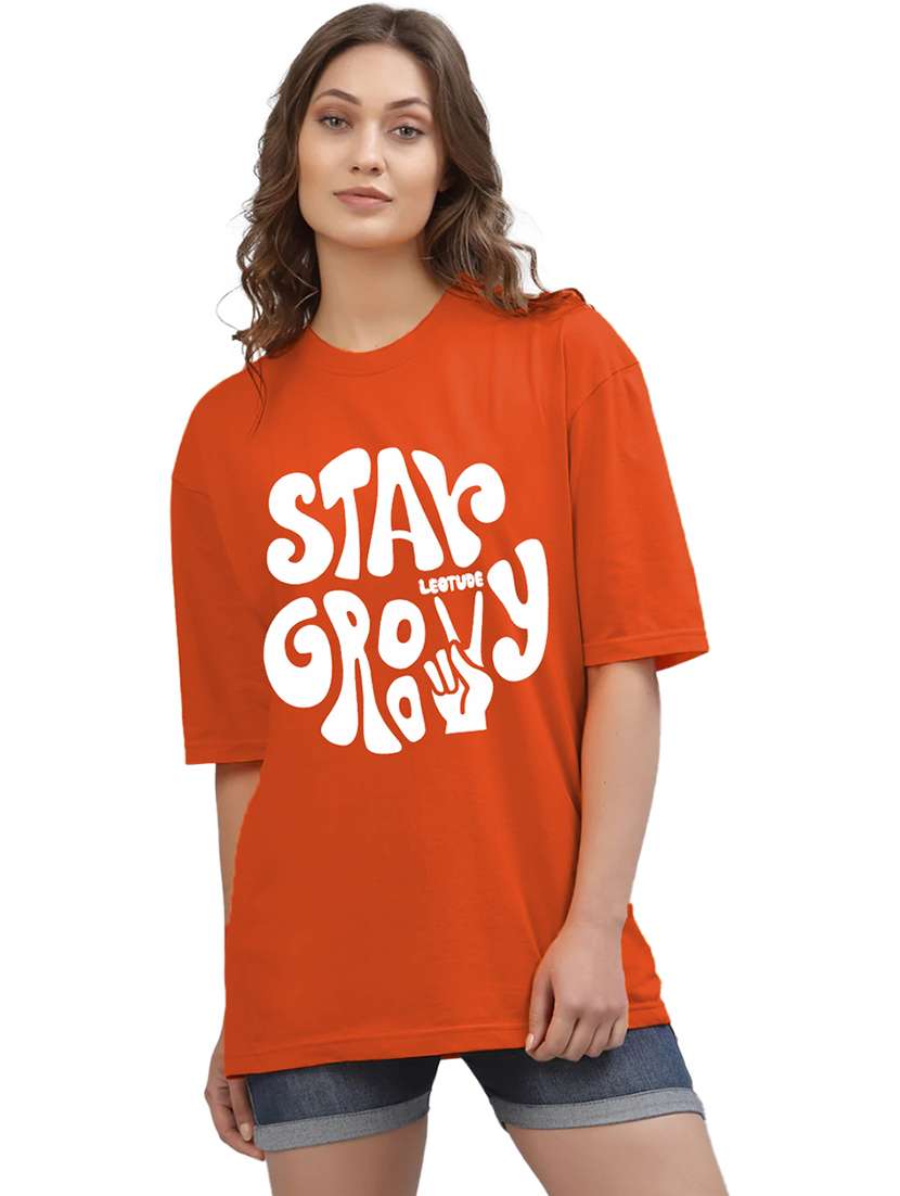 women round neck printed oversized t-shirt