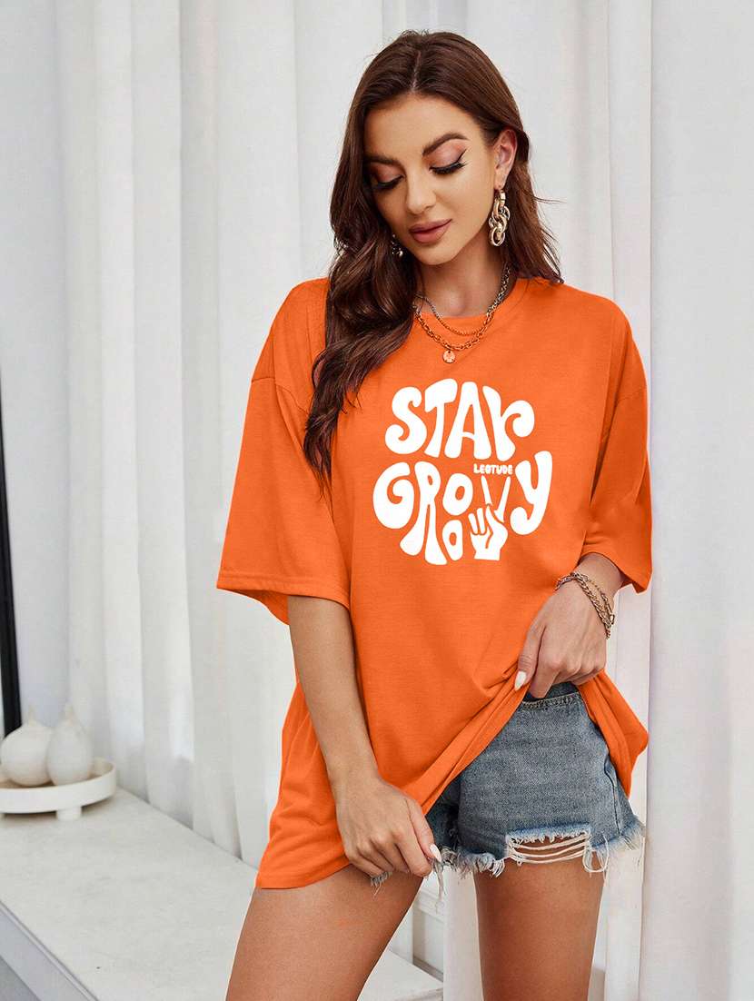 women round neck printed oversized t-shirt