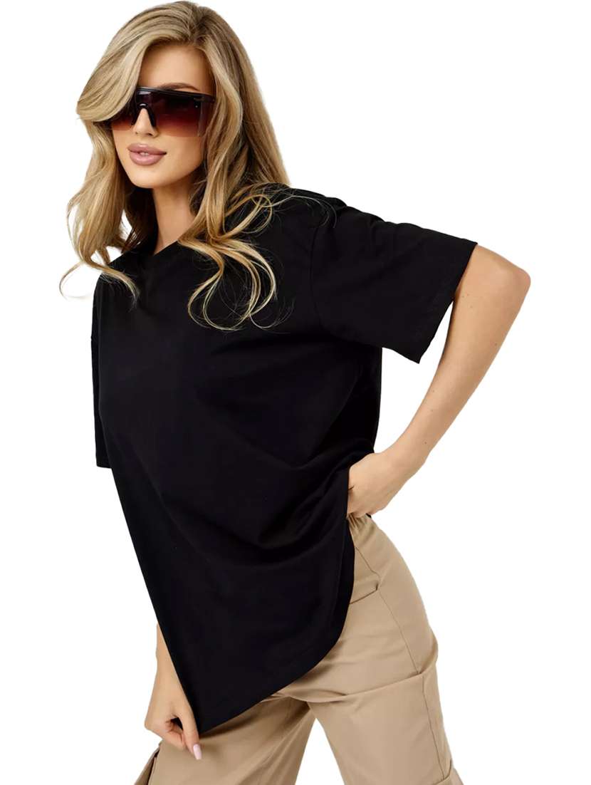 women round neck plain oversized t-shirt - 21622241 - Standard Image - 1