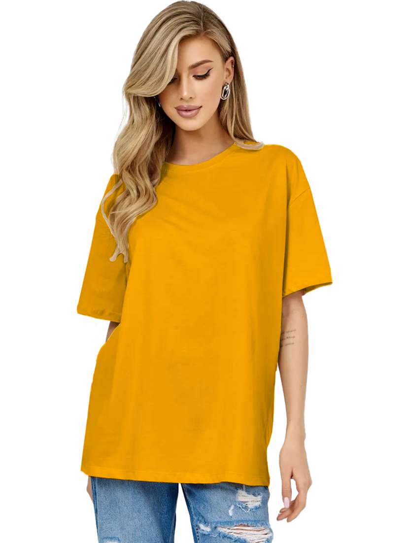 women round neck plain oversized t-shirt