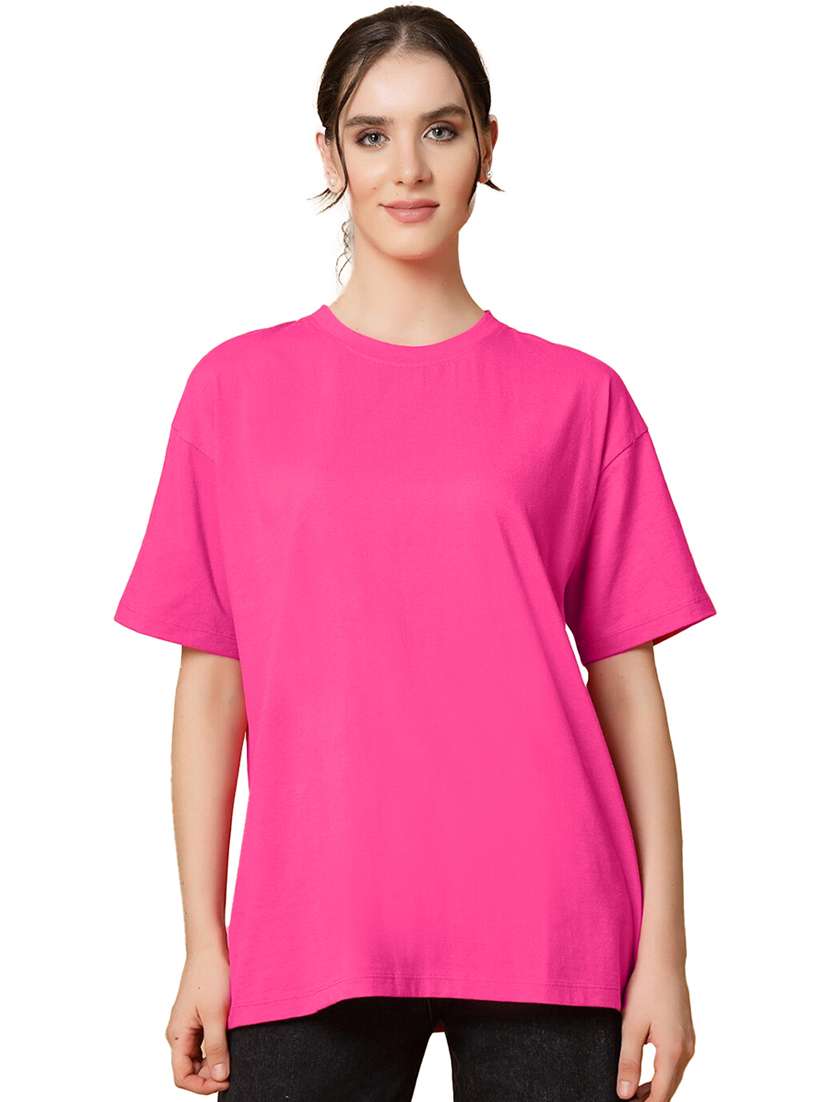 women round neck plain oversized t-shirt
