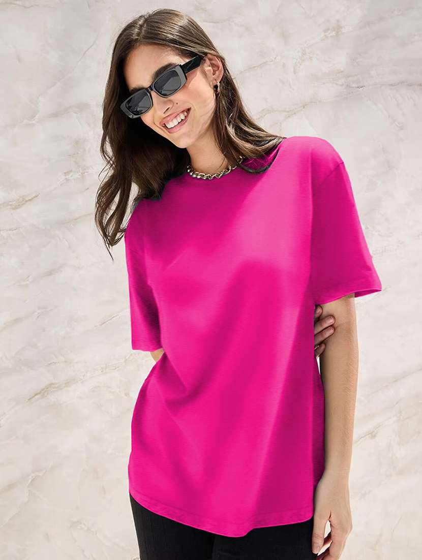 women round neck plain oversized t-shirt
