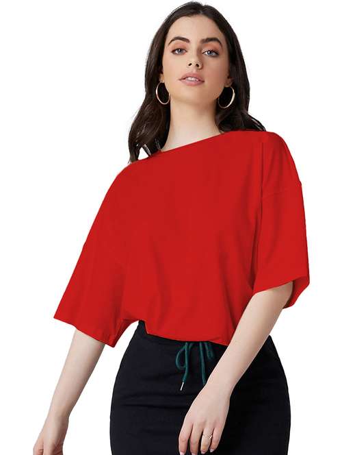 women round neck plain oversized t-shirt - 21622269 -  Standard Image - 0