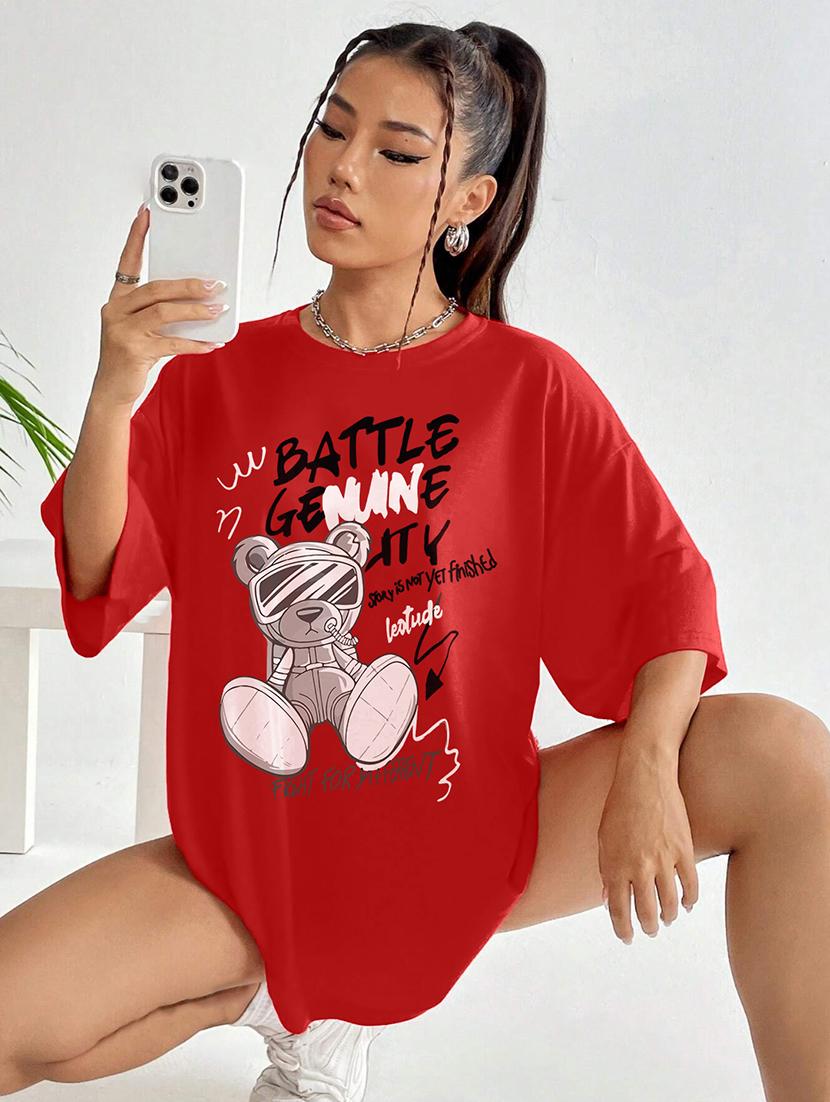women round neck printed oversized t-shirt - 21622284 - Zoom Image - 0