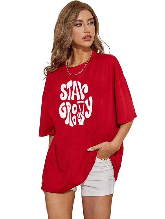 women round neck printed oversized t-shirt - 21622285 - Zoom Image - 0
