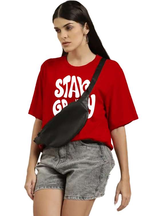 women round neck printed oversized t-shirt - 21622290 -  Standard Image - 1