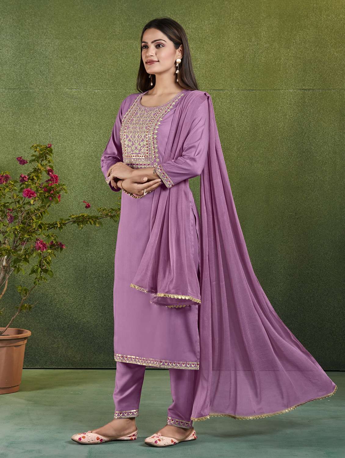 women three quarter sleeve kurta pant with dupatta set - 21622465 -  Standard Image - 1
