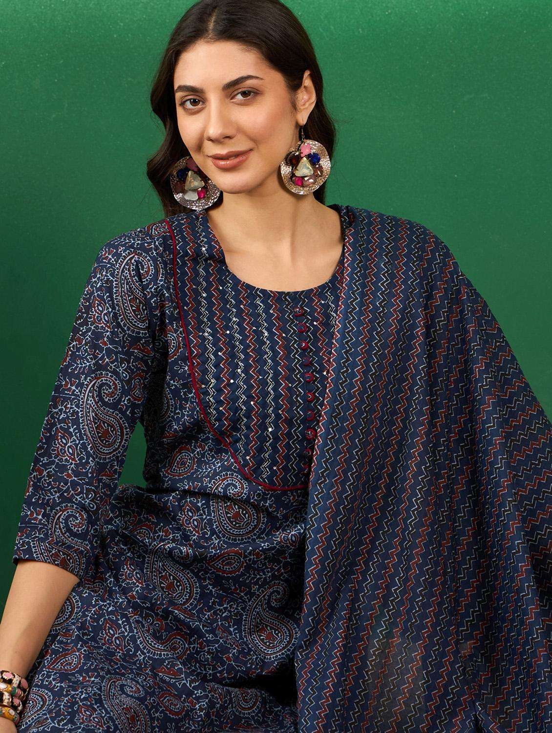 women three quarter sleeve kurta pant with dupatta set - 21622499 -  Standard Image - 1