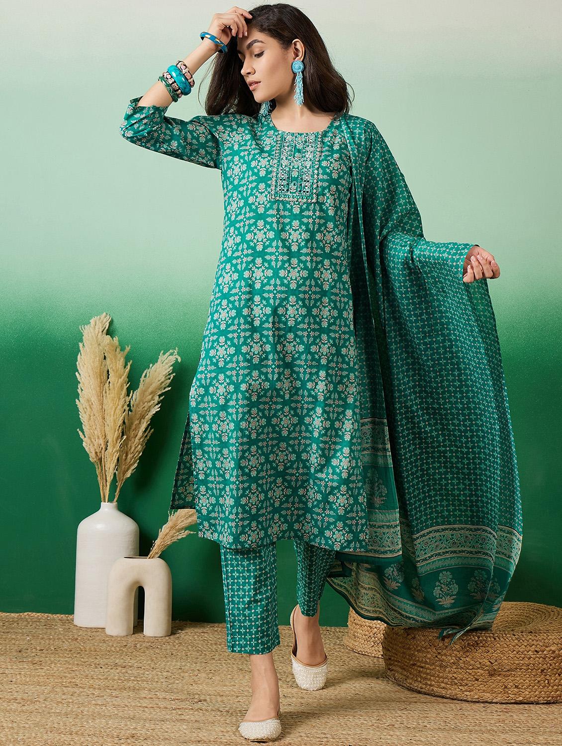 women three quarter sleeve kurta pant with dupatta set - 21622525 -  Zoom Image - 0