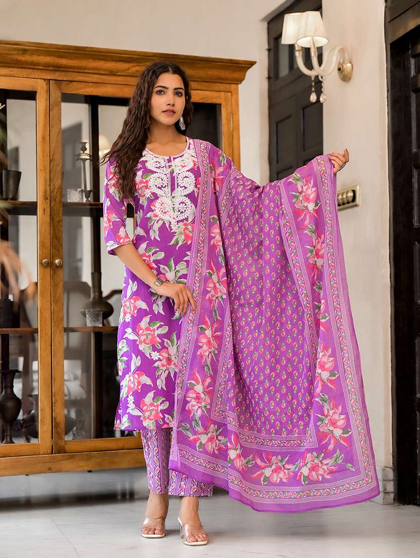 women three quarter sleeve kurta pant with dupatta set