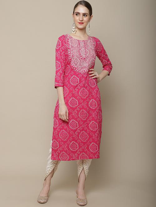 women printed three quarter sleeve straight kurta - 21622682 - Standard Image - 0