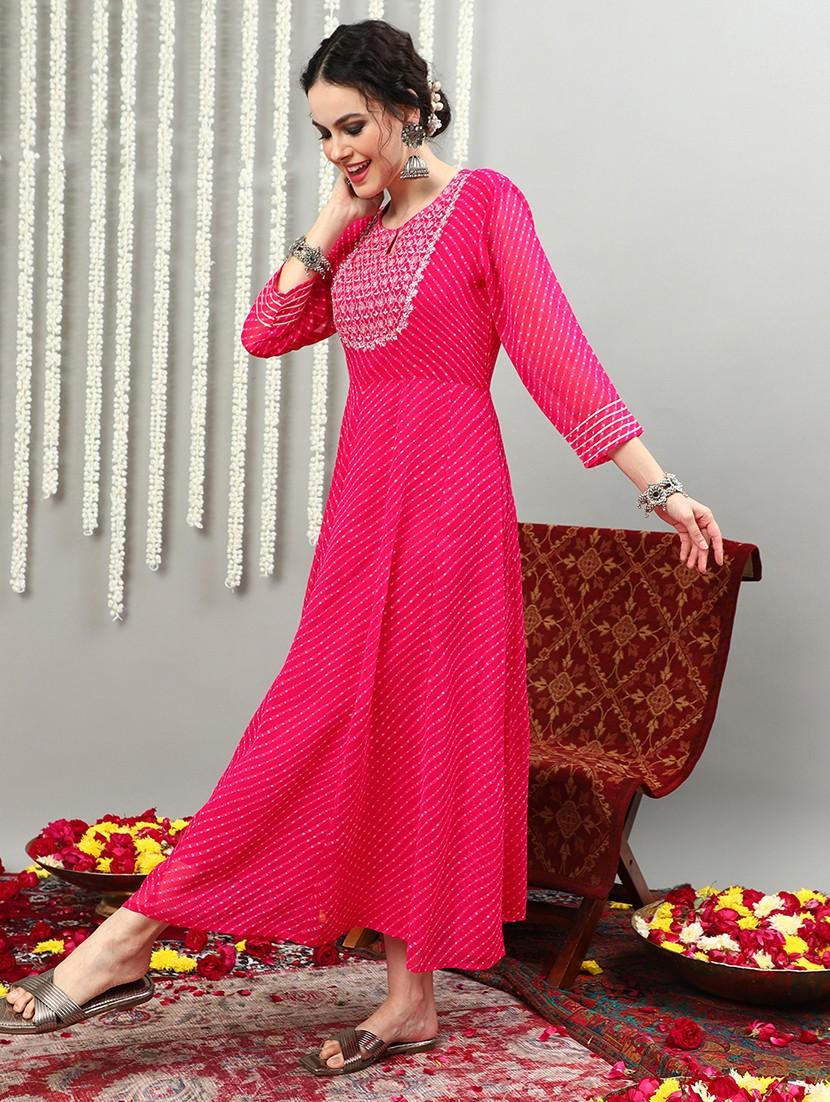 women pink three quarter sleeve kurta - 21622689 - Zoom Image - 0