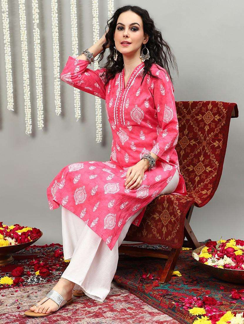 women three quarter sleeve straight kurta