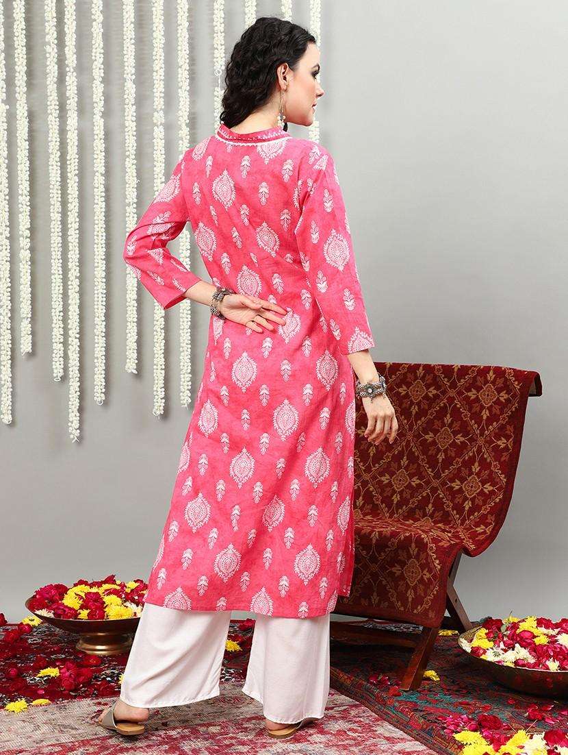 women three quarter sleeve straight kurta - 21622726 -  Standard Image - 4