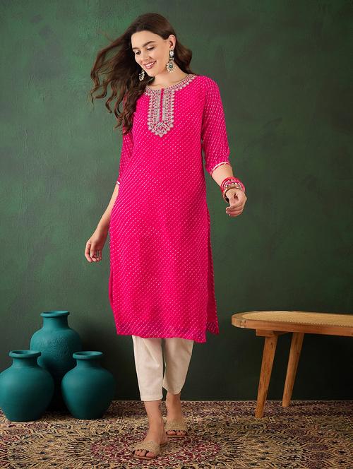 women three quarter sleeve straight kurta - 21622746 - Standard Image - 0