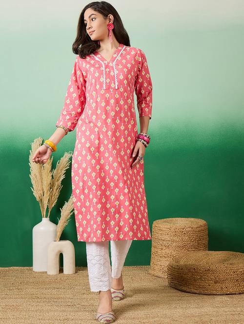 women three quarter sleeve straight kurta - 21622749 - Standard Image - 0