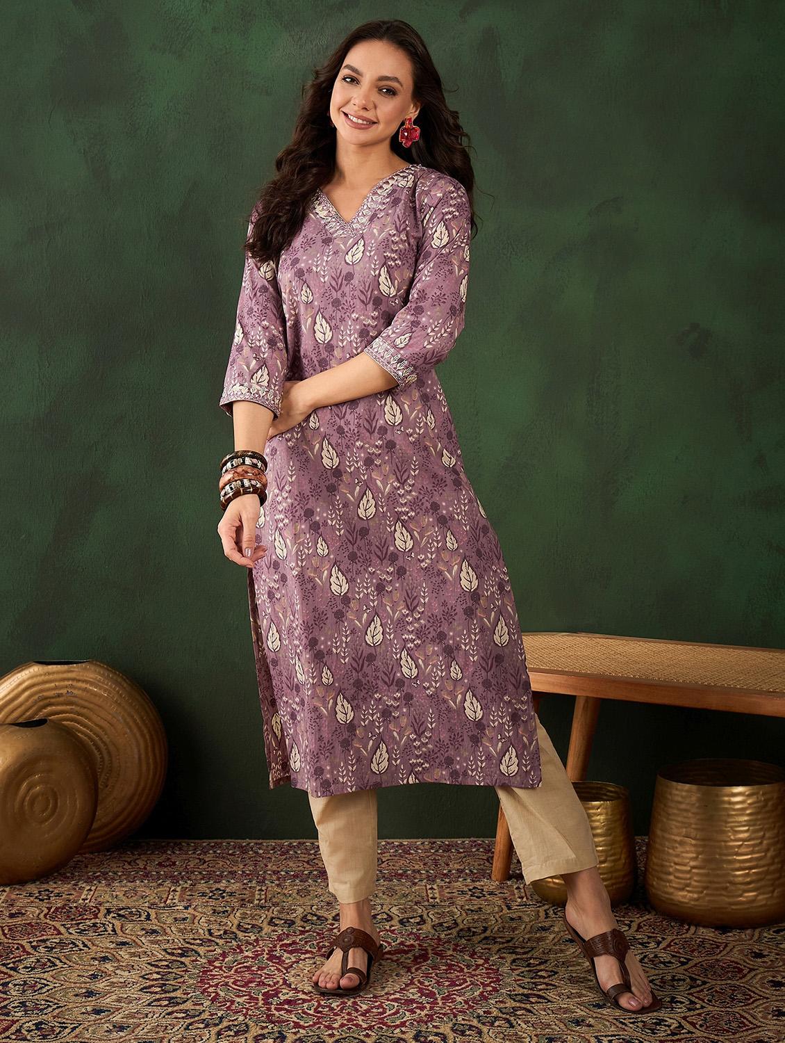 women three quarter sleeve straight kurta - 21622754 -  Zoom Image - 0