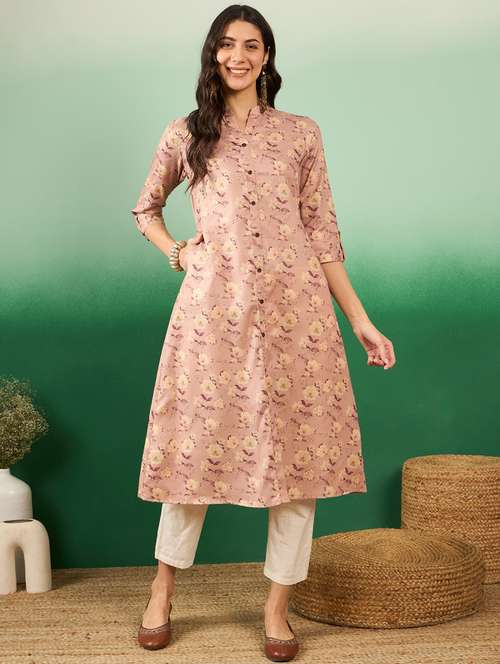 women three quarter sleeve a-line kurta - 21622771 -  Standard Image - 0