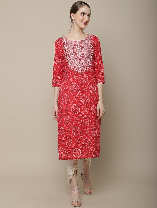women three quarter sleeve straight kurta - 21622775 -  Standard Image - 0