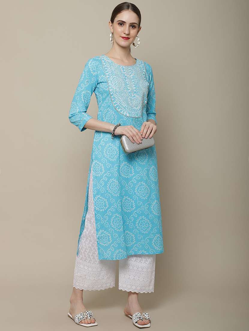 women three quarter sleeve straight kurta