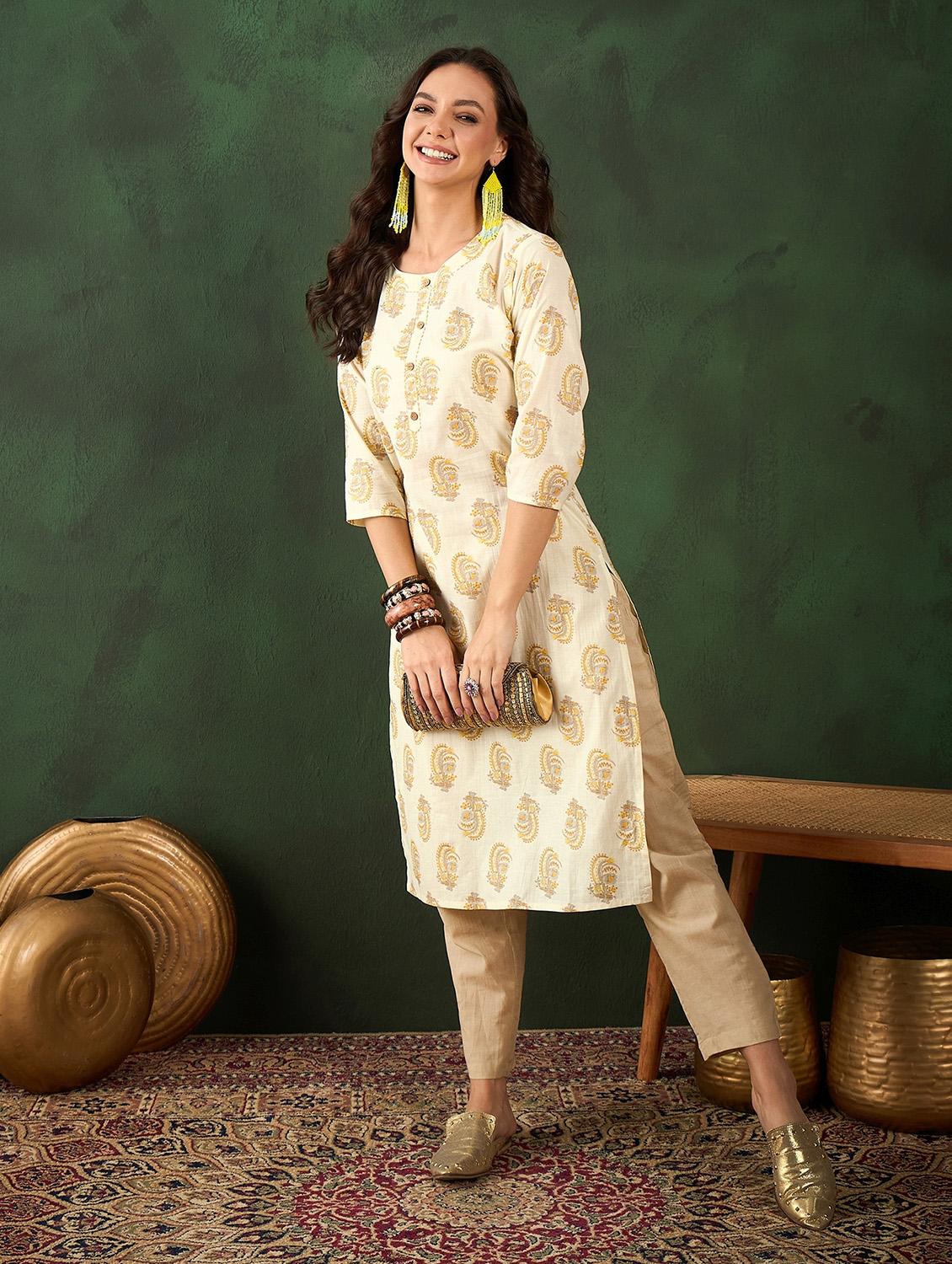 women three quarter sleeve straight kurta - 21622815 -  Zoom Image - 0