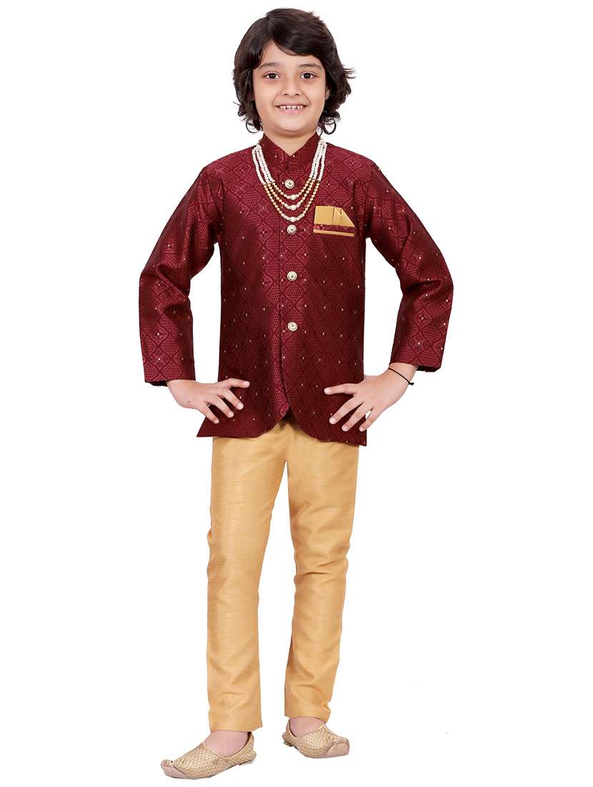 boys self design mandarin neck ethnic wear set