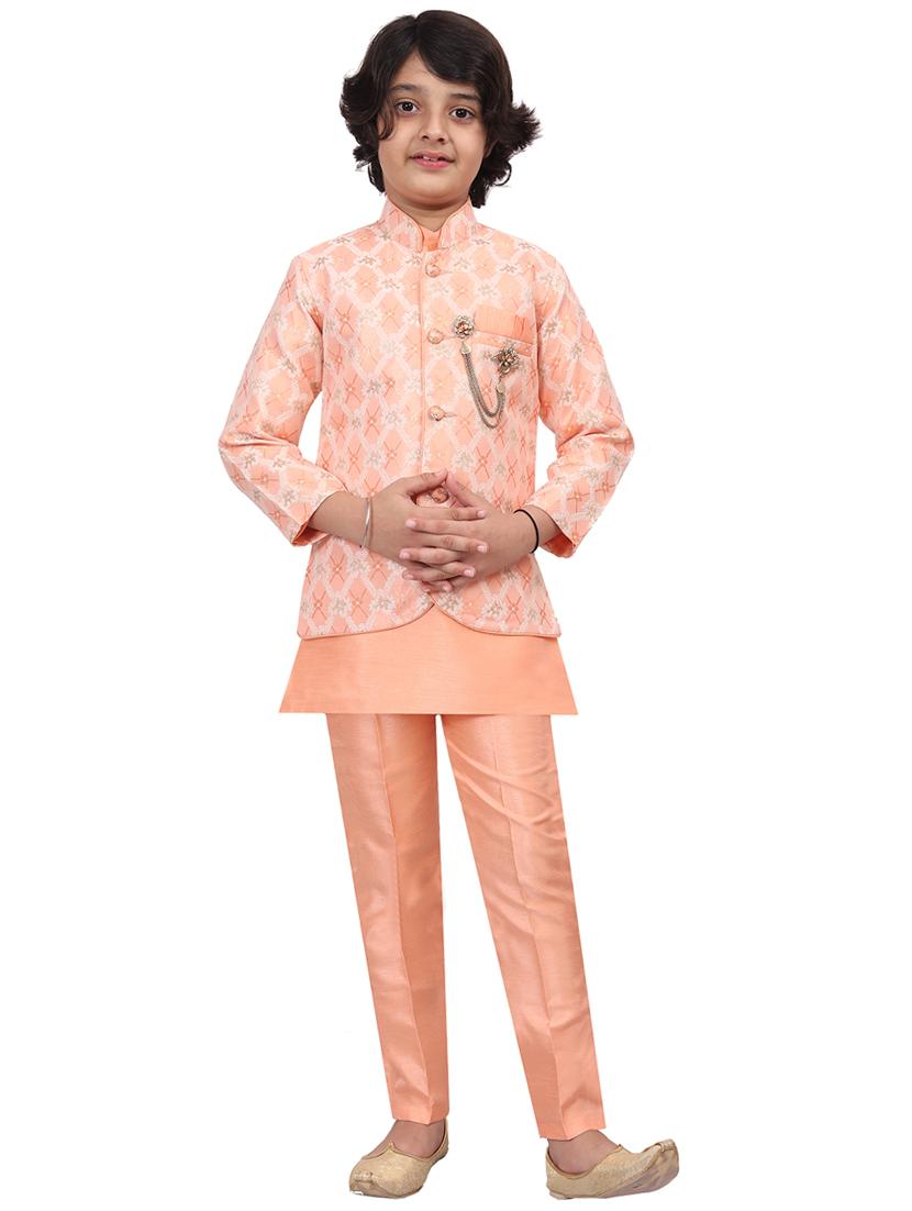 boys self design mandarin neck ethnic wear set