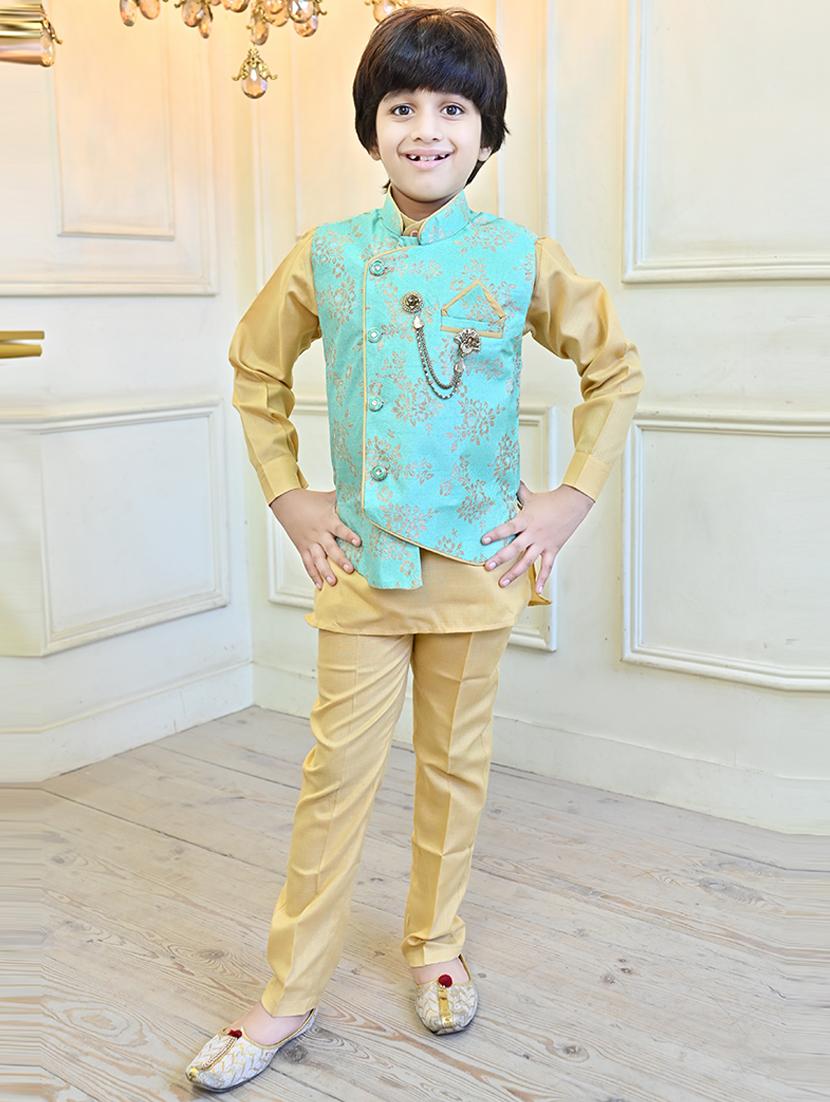 boys self design mandarin neck ethnic wear set