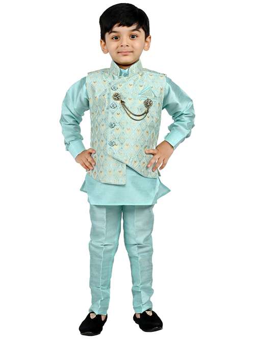 boys self design mandarin neck ethnic wear set - 21623026 - Standard Image - 0
