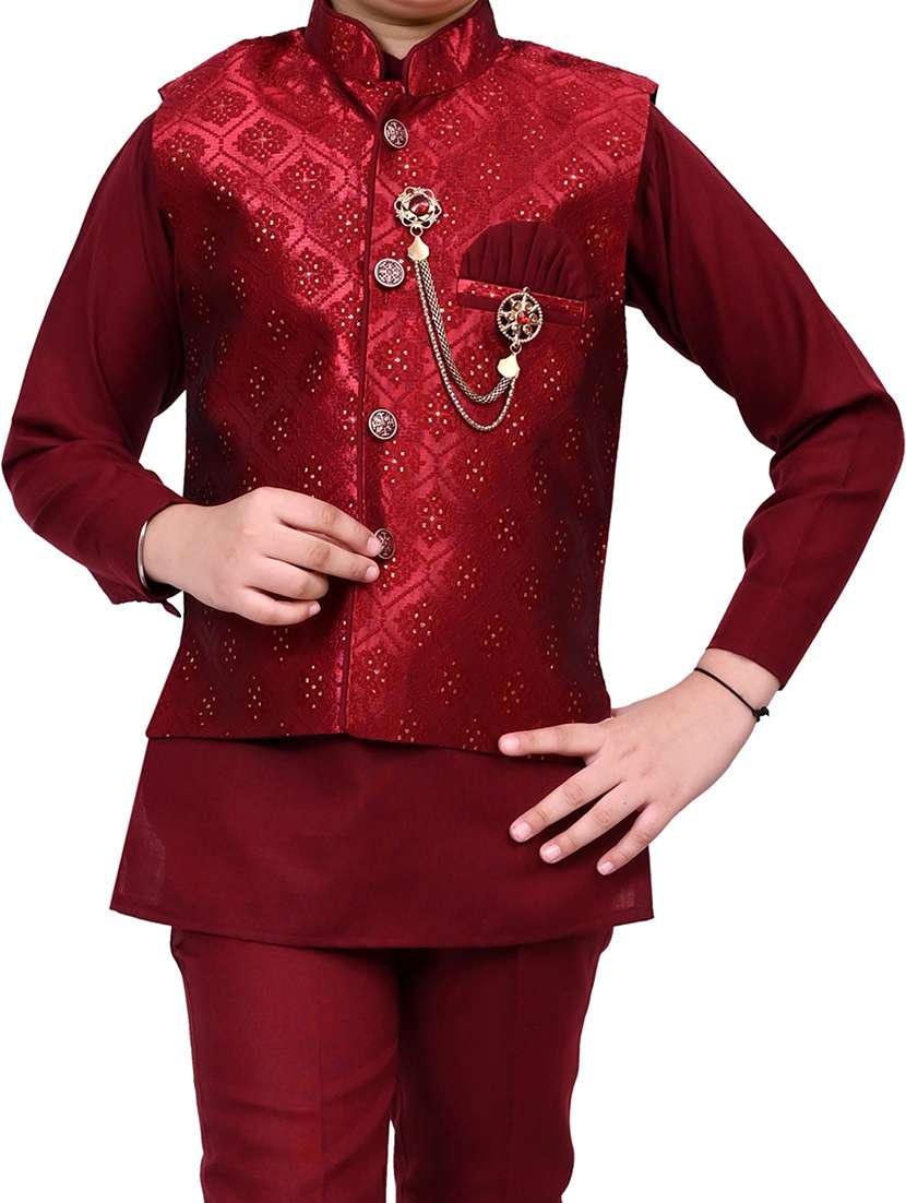 boys self design mandarin neck ethnic wear set - 21623039 -  Standard Image - 4