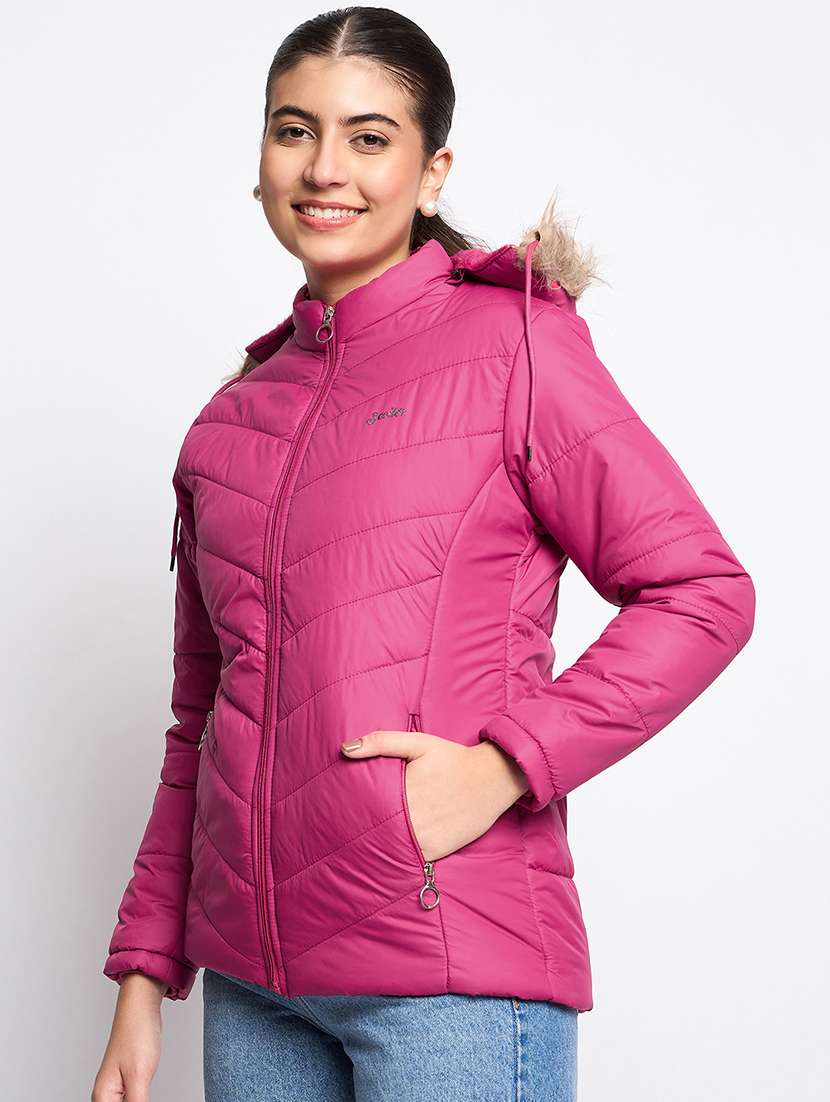 women long sleeves solid quilted jacket - 21623048 - Standard Image - 1