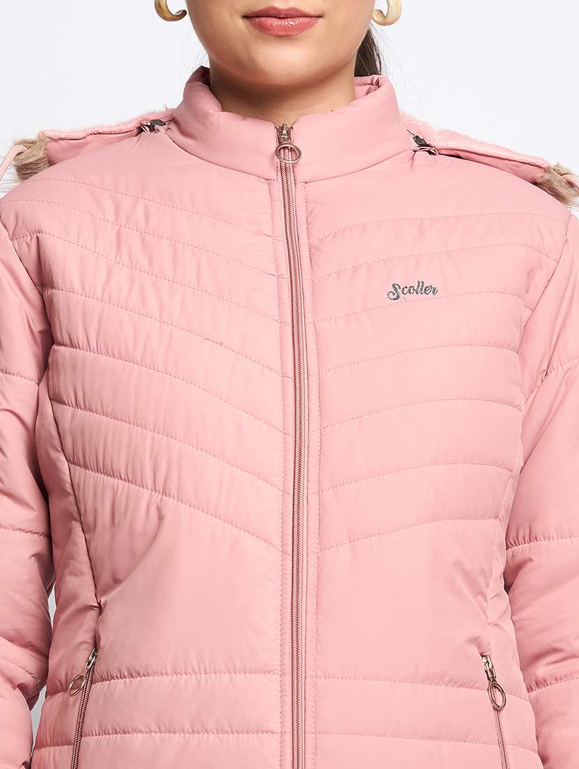 women long sleeves solid quilted jacket - 21623055 - Standard Image - 4