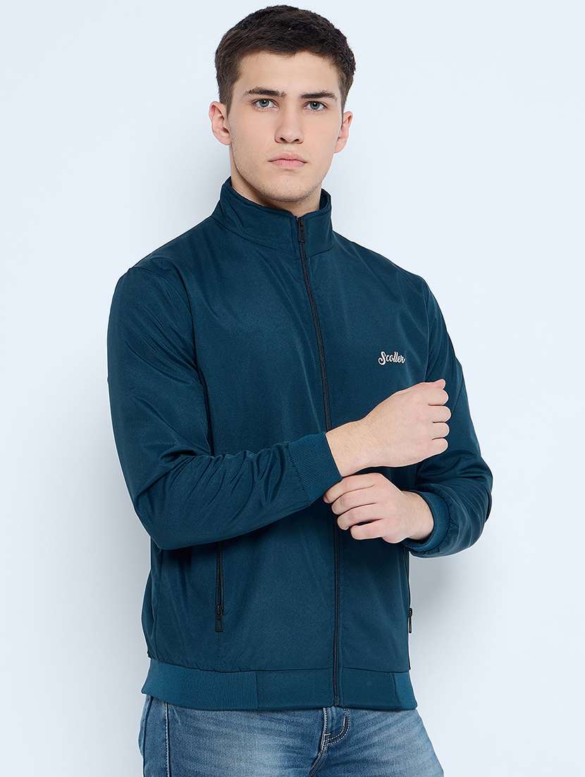 men solid mock neck wincheater - 21623058 - Standard Image - 1