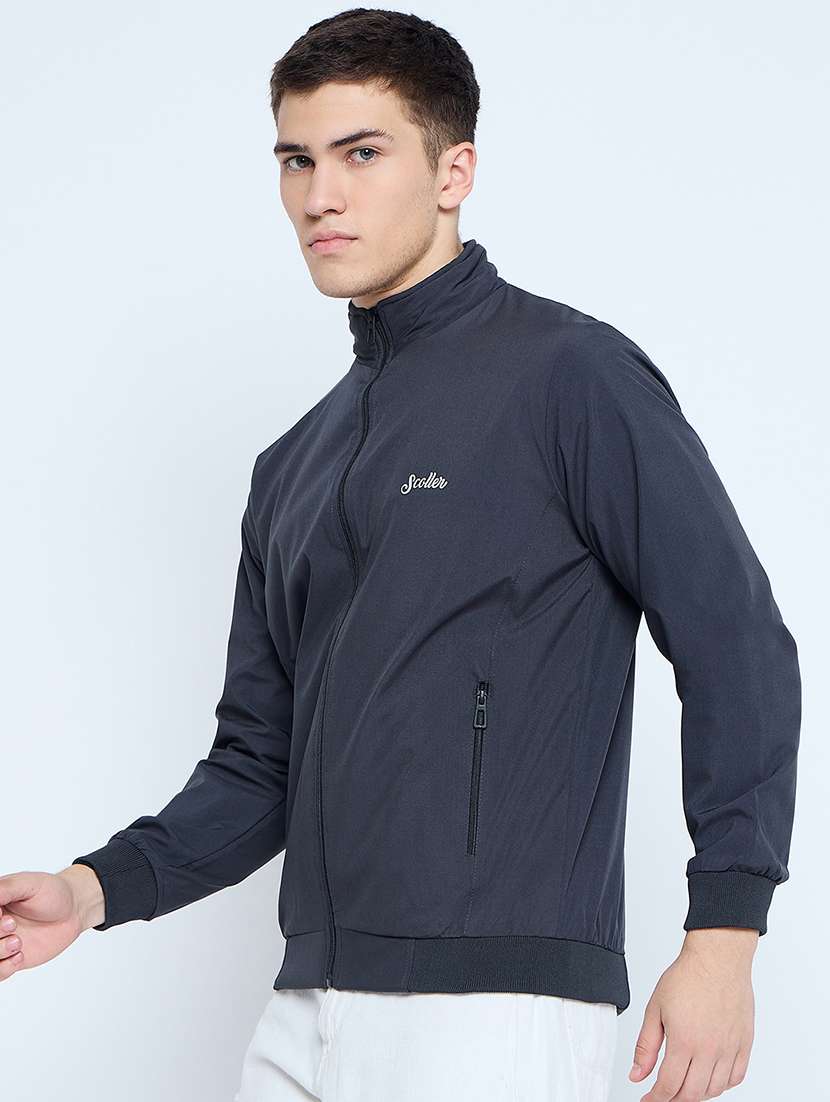 men solid mock neck wincheater - 21623059 - Standard Image - 1