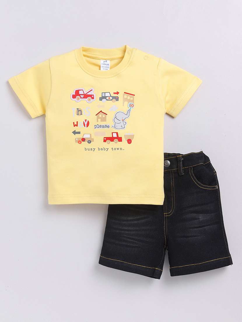boys graphic printed t-shirt & shorts set